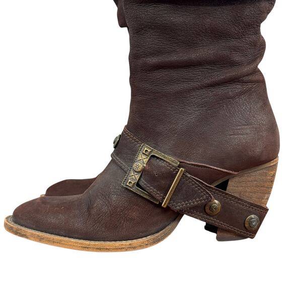 Rosemetal Slouchy Western Harness Boot 36.5 Women's Tall Brown Cowgirl Steampunk - Picture 6 of 16